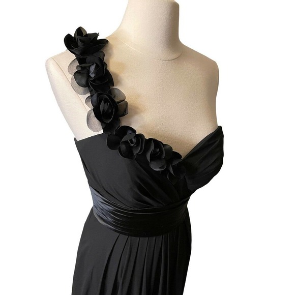BILL LEVKOFF NEW Black One Shoulder Dress Extra Length Formal Bridesmaid 8-10 - Picture 2 of 7